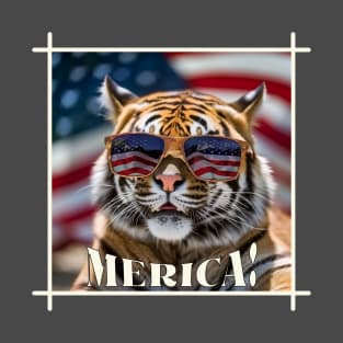 Funny Patriotic Tiger MERICA! Happy Birthday America! T-Shirt