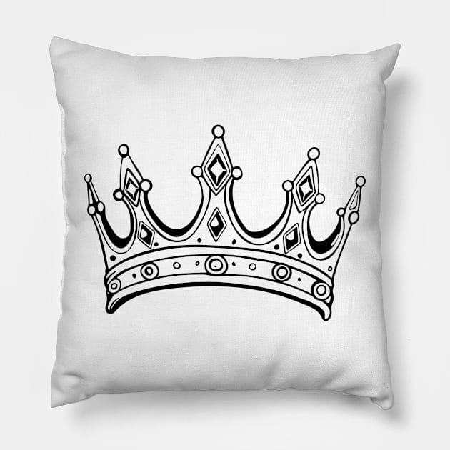 monochrome crown illustration, outline drawing, coloring page Pillow by InshynaArt