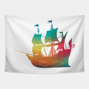 Rainbow Galleon Ship Silhouette Tapestry