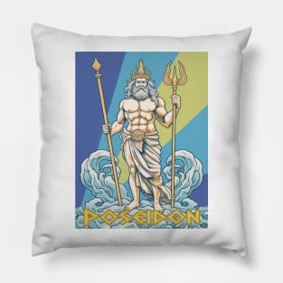 Vintage Retro Poseidon Greek God Pillow