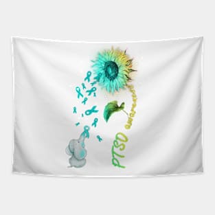 PTSD Awareness Survivor Warrior, Hippie Sunflower Elephant Tapestry