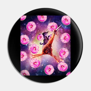 Cowboy Space Cat On Giraffe Unicorn - Donut Pin