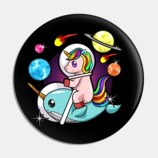 Cool Retro Unicorn Astronaut Riding Narwhal In Space Pin