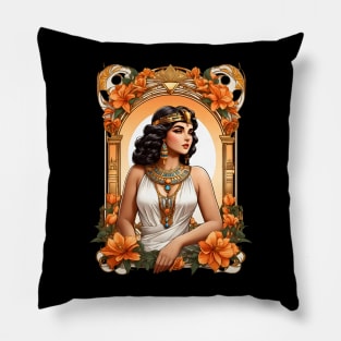 Cleopatra Queen of Egypt retro vintage floral design Pillow