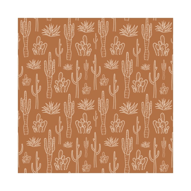 Boho Desert Western Cactus Pattern Burnt Orange by sziszigraphics