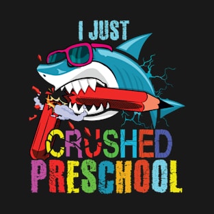 Day Of School Happy Shark Crushed Preschool T-Shirt