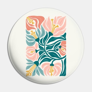 Pink Teal Abstract Flowers Pin