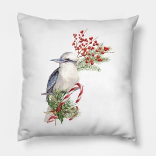 An Australian Christmas - Festive Kookaburra Illustration Pillow