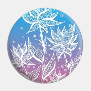 Blue and Pink Abstract Flowers Pin