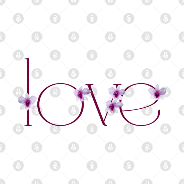 Light Pink and Purple Orchid Flower Decorated Word LOVE by ArtMorfic