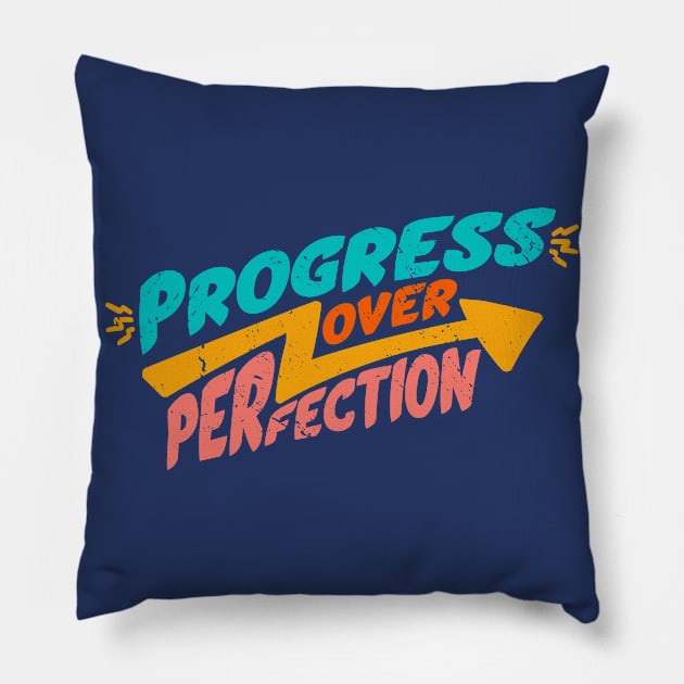 Vintage Progress Over Perfection // Back to School Teacher Saying B Pillow by SLAG_Creative