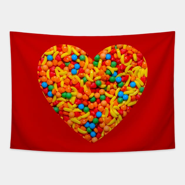 Assorted Fruit Candies Design Heart Tapestry by love-fi