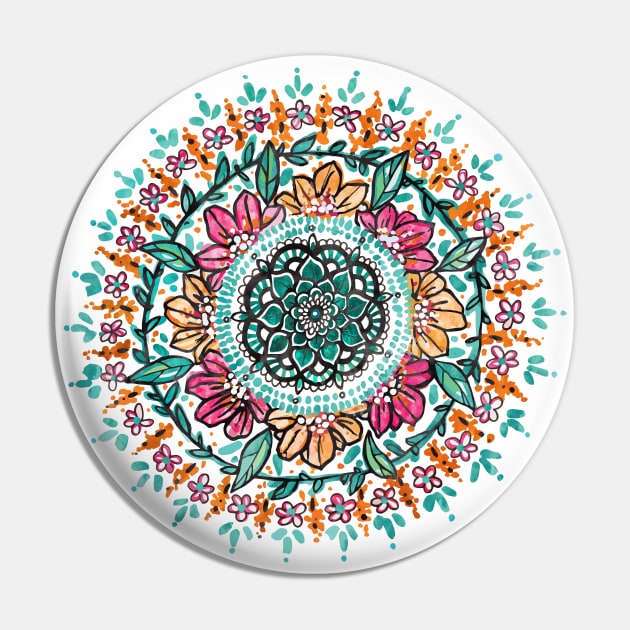 Floral Watercolor Mandala Pin by aterkaderk