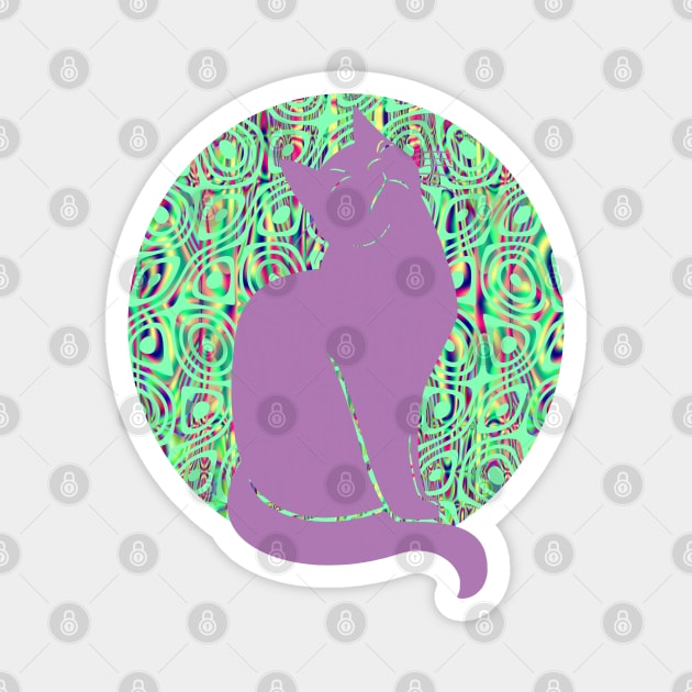 Purple Cats Purrfect Psychedelic Garden Silhouette Art Magnet by Mazz M