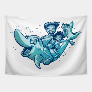 Shark Ride Blue Tapestry