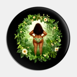 Black Woman Power Body Positive Flower Leave Green Pin