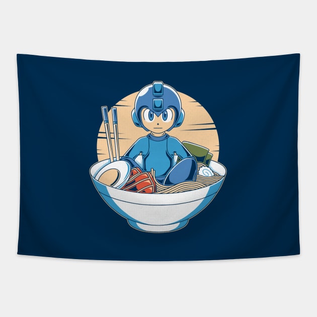 Blue Robot Ramen Tapestry by Alundrart