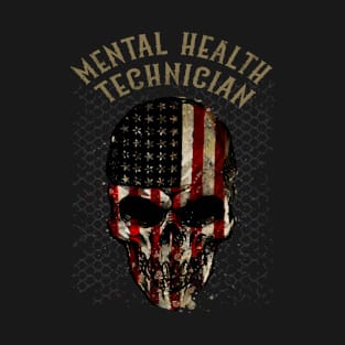 Mental Health Technician - Watercolor Skull in American Flag Design T-Shirt