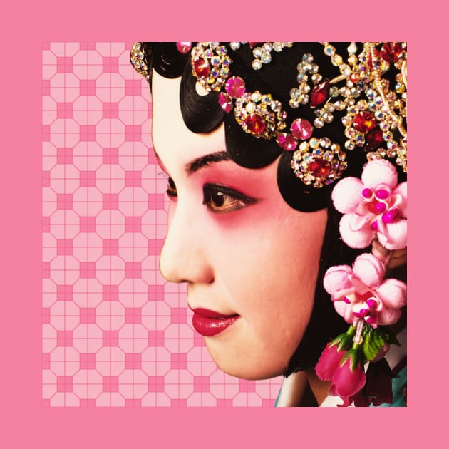 Chinese Opera Star with Baby Pink Tile Floor Pattern- Hong Kong Retro by CRAFTY BITCH