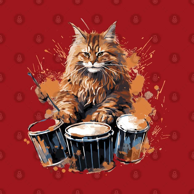 Maine Coon Cat Playing Drums by Graceful Designs