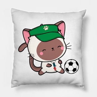 White Cat Playing Soccer Pillow