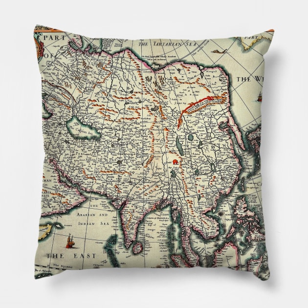 John Speed 1626 - Asia with the Islands Adioying -  Ancient Worlds Pillow by Culturio