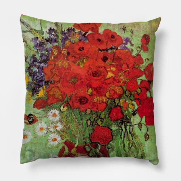 Red Poppies and Daisies by Vincent van Gogh Pillow by MasterpieceCafe