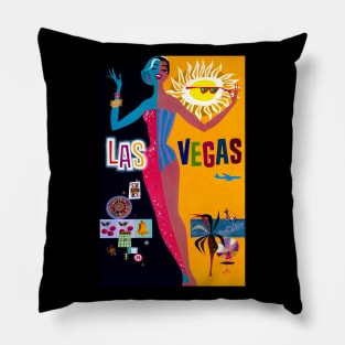 Las Vegas Woman Sunshine & Night Life 1962 Travel Advertisement Pillow