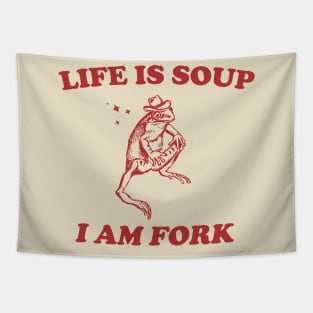 Life Is Soup I Am Fork Frog Graphic T Shirt, Unisex Funny Retro Shirt, Funny Frog Meme Tee, Vintage Tapestry