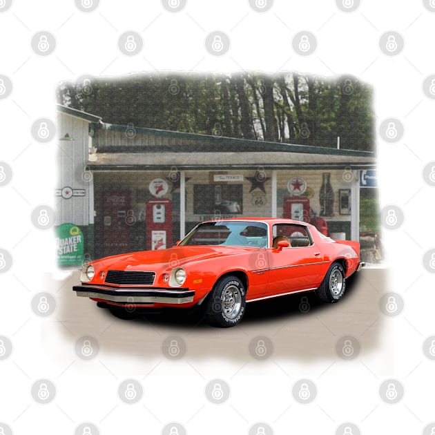 1976 Camaro in our filling station series on front and back by Permages LLC