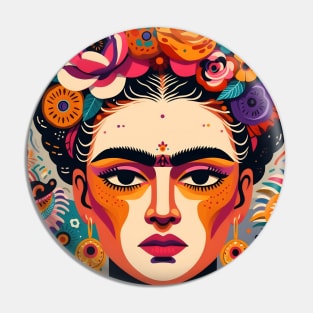 Latina maximalist art, frida kahlo lookalike woman and flowers, folk naïve portrait Pin