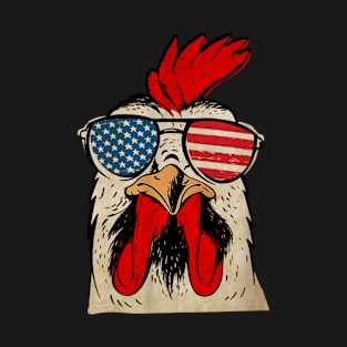 Cool Rooster Wearing Sunglasses US Flag Retro Vintage Chicken T-Shirt