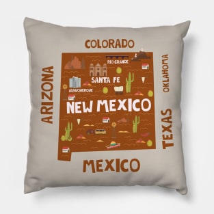 New Mexico State USA Illustrated Map Pillow