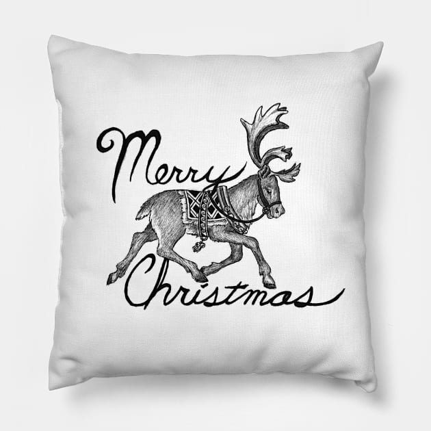 Merry Christmas Reindeer Pillow by quakeandquiver