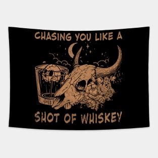 Chasing You Like A Shot Of Whiskey Mountain Deserts Bull Skull Flowers Tapestry