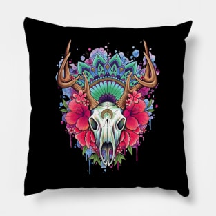 Stag Skull Floral Design by Lorna Laine Pillow