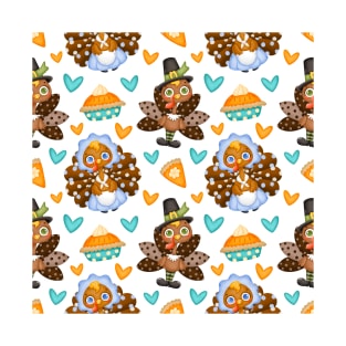 thanksgiving wallpaper with turkey , hearts and pumpkin pie T-Shirt