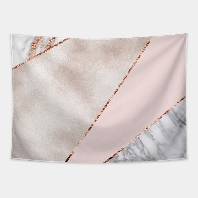 Shimmering rose gold with rose gold marble Tapestry by marbleco