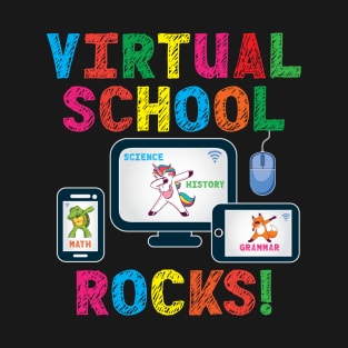 Virtual School Rocks Dabbing Unicorn Turtle Fox On Devices T-Shirt