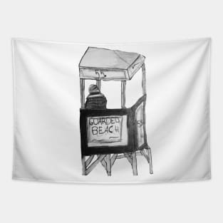 Black and white lifeguard stand Tapestry