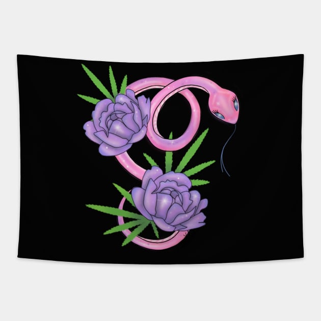 Pink snake with roses Tapestry by CraftKrazie