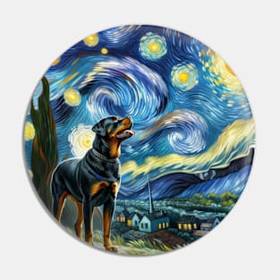 Starry Rottweiler Dog Portrait - Pet Portrait Pin