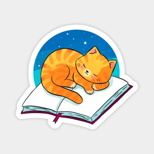 Cute ginger cat sleeping on a book Magnet