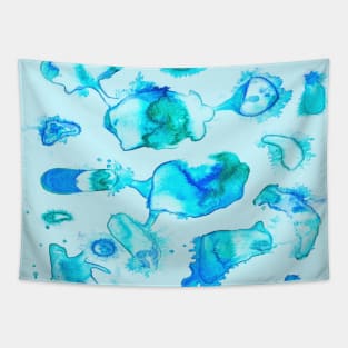 Blue and Green Ink Splatter Tapestry