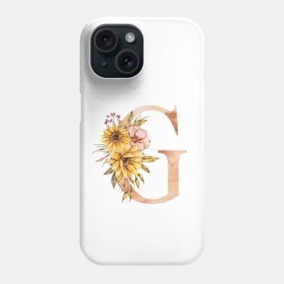 Watercolor sunflower bouquet monogram letter G Phone Case