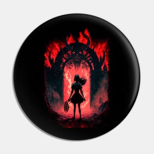 Anime Cute Girl Standing infront of gates of Hell Pin