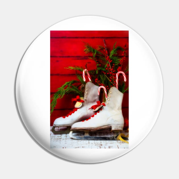 Vintage Womens Ice Skates And Candy Canes Pin by photogarry