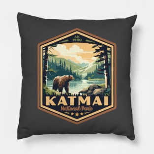 Katmai  National Park Vintage WPA Style National Parks Art Pillow