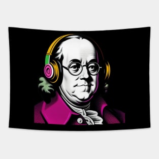 Pop Art Pink Benjamin Franklin with Headphones Tapestry