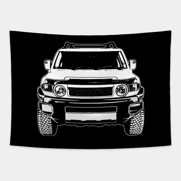 White FJ Cruiser Sketch Art Tapestry by DemangDesign